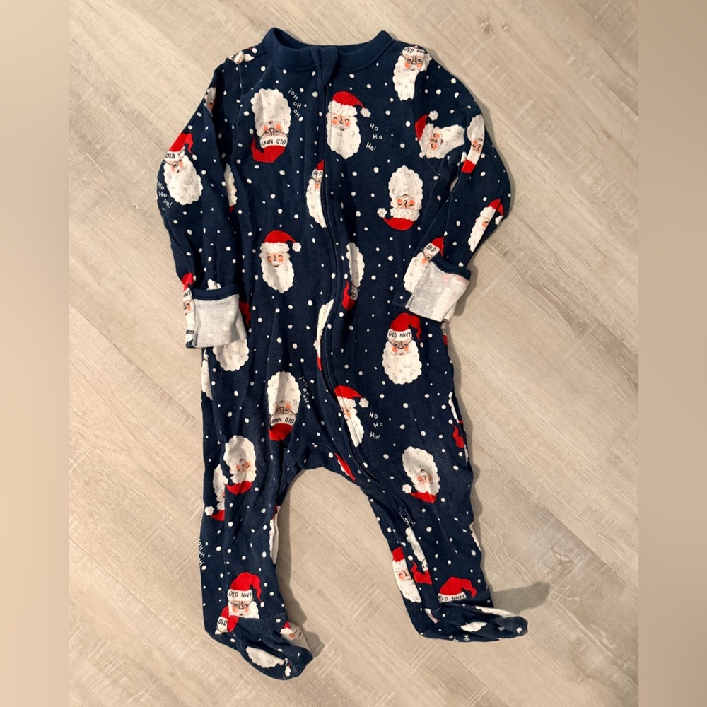 Old Navy Blue Santa Print One-Piece Footie